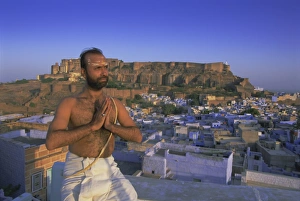 Blue City Prints: A holy man and the Blue city and fort