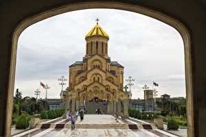 21st Century Prints: Holy Trinity Cathedral viewed through arches, Tbilisi, Georgia, Caucasus, Asia