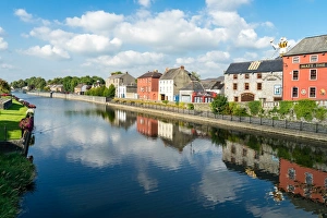 Leinster Prints: Homes line a canal in Kilkenny, County Kilkenny, Leinster, Republic of Ireland, Europe