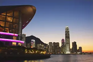 Hong Kong Convention and Exhibition Centre with IFC and skyscrapers in background