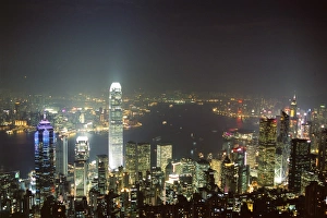 Hong Kong Prints: Hong Kong skyline by night from the Peak on Hong Kong Island, Hong Kong, China, Asia