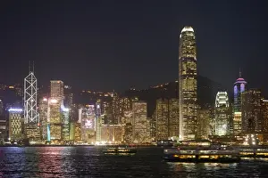 Hong Kong skyline at night showing the financial centre on Hong Kong Island with