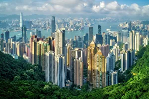 Hong Kong Prints: Hong Kong on a summer afternoon seen from Victoria Peak, Hong Kong, China, Asia