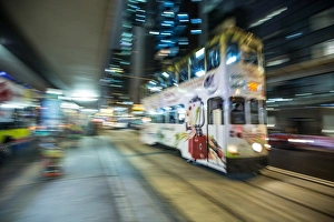Hong Kong tram at night, Central, Hong Kong, China, Asia