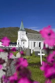 Images Dated 20th July 2008: Honningsvag church and graveyard, Honningsvag Port, Mageroya Island, Finnmark Region