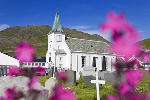 Images Dated 20th July 2008: Honningsvag church and graveyard, Honningsvag Port, Mageroya Island, Finnmark Region