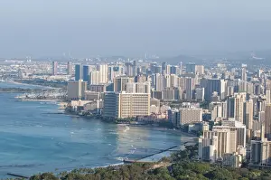 Pacific Islands Prints: Honolulu from atop Diamond Head State Monument (Leahi Crater), Honolulu, Oahu, Hawaii