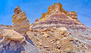 Rock Hoodoo Prints: A hoodoo formation called Medusas Child below the cliffs of Agate Plateau in