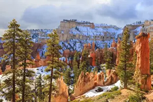 Hoodoo Prints: Hoodoos strongly lit by early morning sun with heavy cloud