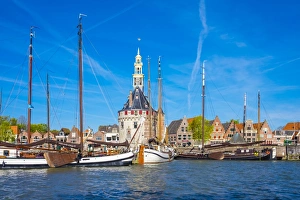 North Holland Prints: The Hoofdtoren tower on the Binnenhaven harbor, built in 1532, Hoorn, North Holland