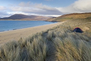 Tent Prints: Horgabost beach, facing the island of Taransay, Isle of Harris, Outer Hebrides, Scotland