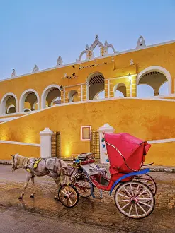 Horses Prints: Horse-drawn carriage in front of the Convent of San Antonio de Padua at dawn
