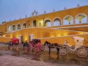 Carriage Prints: Horse-drawn carriages in front of the Convent of San Antonio de Padua at dawn