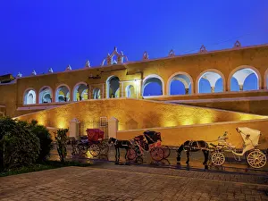 Carriages Prints: Horse-drawn carriages in front of the Convent of San Antonio de Padua at dawn