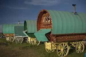 Caravan Prints: Horse drawn hooped caravans, Appleby annual horse fair, Eden Valley, Lake District