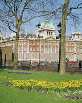 Railing Gallery: Horse Guards and the Old Admiralty building in spring, London, England, UK