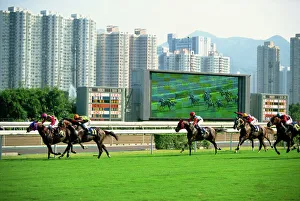 Hong Kong Prints: Horse racing in Hong Kong, China, Asia