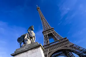 Trocadero Prints: Horse sculpture on Lena Bridge near to Eiffel Tower in Paris, France, Europe