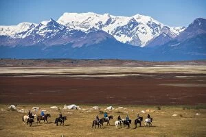 Large Group Of Animals Gallery: Horse trek on an estancia (farm), El Calafate, Patagonia, Argentina, South America