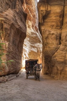 Pulling Prints: Horsecart in the Siq, Petra, UNESCO World Heritage Site, Jordan, Middle East
