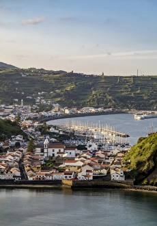 Azores Prints: Horta seen from Monte da Guia, elevated view, Faial Island, Azores, Portugal, Atlantic
