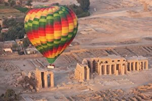 Images Dated 10th April 2009: A hot air balloon flight over a ruined temple near Luxor, Thebes, Egypt, North Africa, Africa