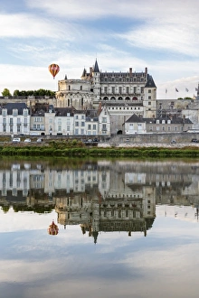 Amboise Prints: Hot-air balloon in the sky above the castle, Amboise, UNESCO World Heritage Site
