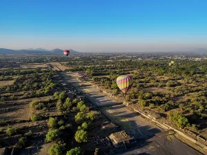 Festivities Prints: Hot air balloons flying over the Avenue of the Dead at sunrise