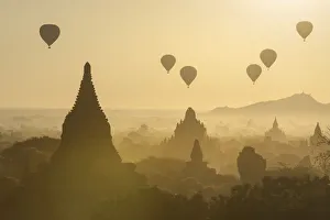 Bagan Prints: Hot air balloons above the temples of Bagan (Pagan), Myanmar (Burma), Asia