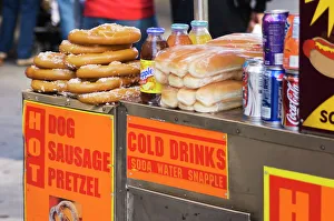 Eating And Drinking Prints: Hot dog and pretzel stand