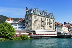Swiss Prints: Hotel on Aare River, Thun, Canton of Bern, Switzerland
