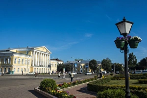 Flower Bed Prints: Former hotel on Susaninskaya Square, Kostroma, Golden Ring, Russia, Europe