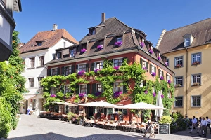 Meersburg Prints: Hotel and vine tavern Lowen at the town square
