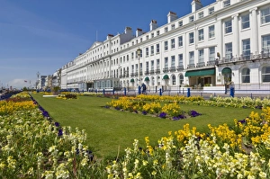 Landscaping Prints: Hotels on the seafront promenade, flower filled gardens, Eastbourne, East Sussex