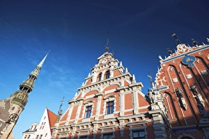 Latvia Prints: House of Blackheads with St. Peters, Riga, Latvia, Baltic States, Europe