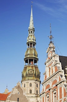 House of Blackheads with St. Peters spire, Riga, Latvia, Baltic States, Europe