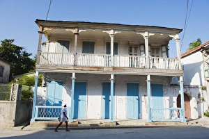 Balconies Prints: House in the historic colonial old town, Jacmel, Haiti, West Indies, Caribbean