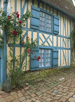 Timber Prints: House with painted shutters, Gerberoy, Picardie, France, Europe