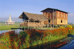 Stilt Prints: House on stilts, Inle Lake, Myanmar, Asia