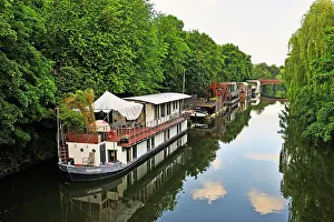 Hamburg Prints: Houseboats on the Eilbek Canal, Hamburg, Germany, Europe