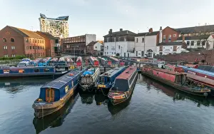 Birmingham Prints: Houseboats on the Gas Street Canal Basin in the heart of Birmingham