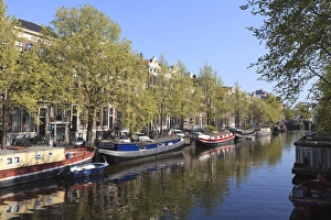 Houseboats Prints: Houseboats on Singel Canal, Amsterdam, Netherlands, Europe