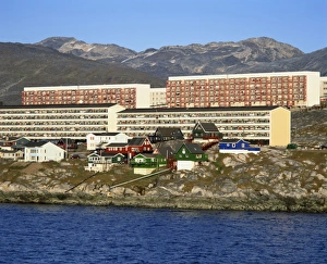 Godthab Prints: Houses and apartment buildings on the shore at Nuuk