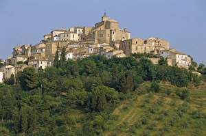 Houses and church of an ancient wine town on a hill