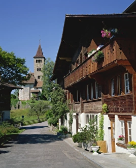 Brienz Prints: Houses and church at Brienz in the Jungfrau region of Switzerland