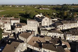 Aerials Prints: Houses and fields, St. Emilion, the most visited wine-growing region of France