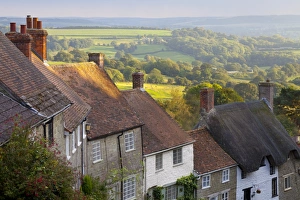 Old Fashioned Prints: Houses along Gold Hill, Shaftesbury, Dorset, England, United Kingdom, Europe