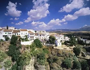 Houses on a gorge, old town of Ronda with cumulus clouds, Province Malaga, Andalusia, Spain, Europe