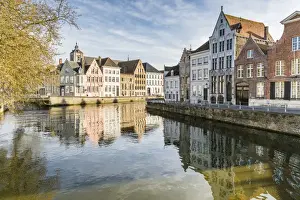 Bruges Prints: Houses on Langerei canal, Bruges, West Flanders province, Flemish region, Belgium, Europe