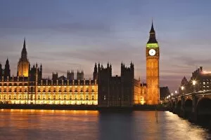 Images Dated 20th March 2009: The Houses of Parliament, Big Ben and Westminster Bridge at dusk, UNESCO World Heritage Site
